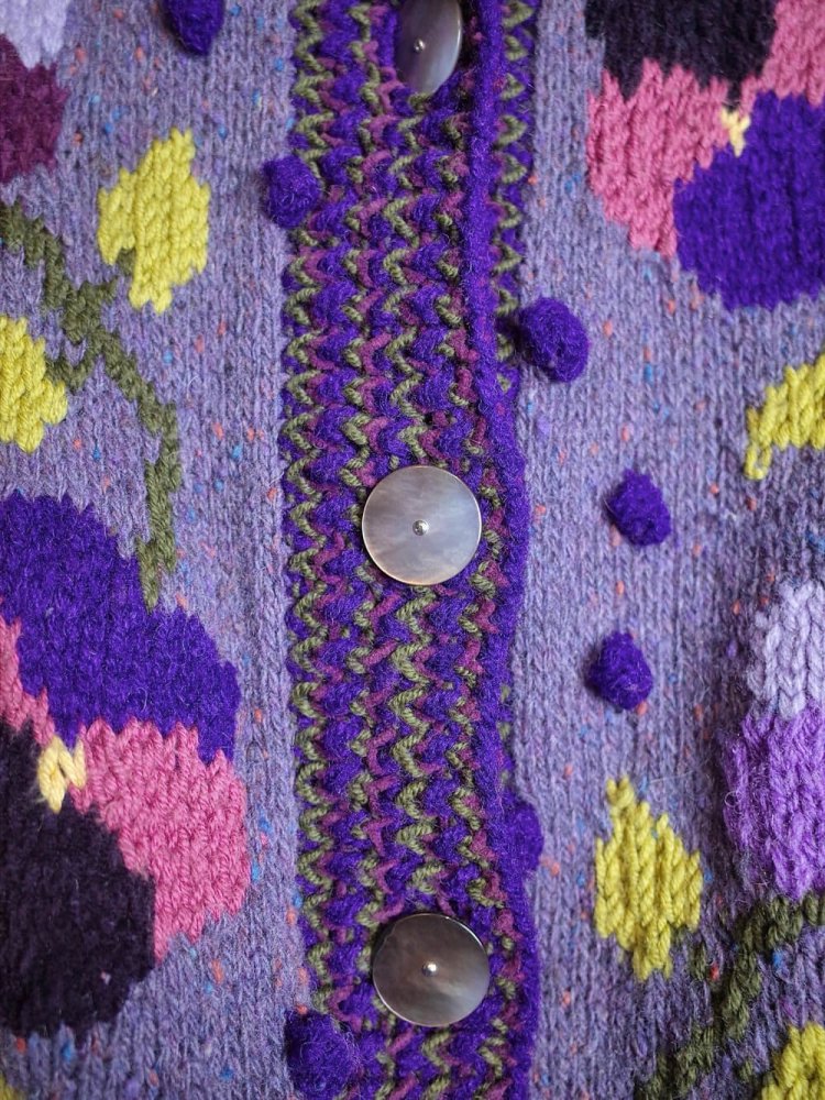 Smoky Purple Flower & Pompom Knit