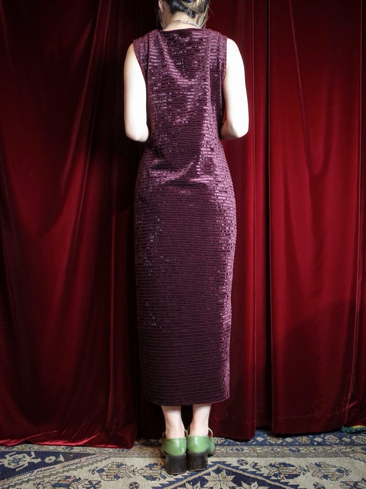 Bordeaux Border Velvet  Gold Buttons Dress