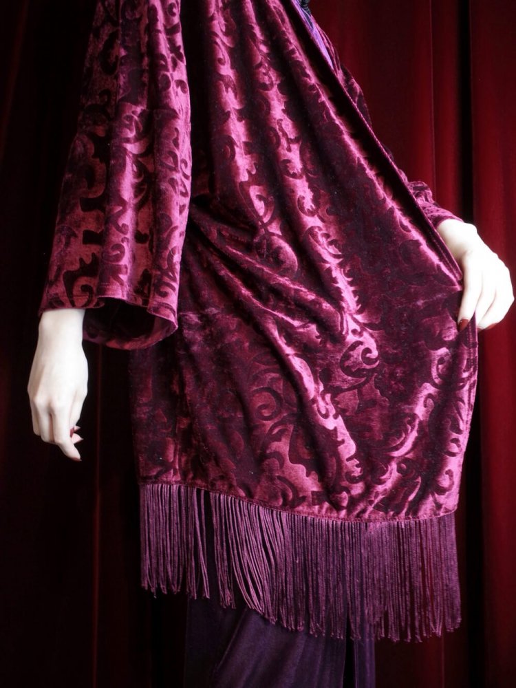 Fringe & Arabesque Wine Velvet Gown