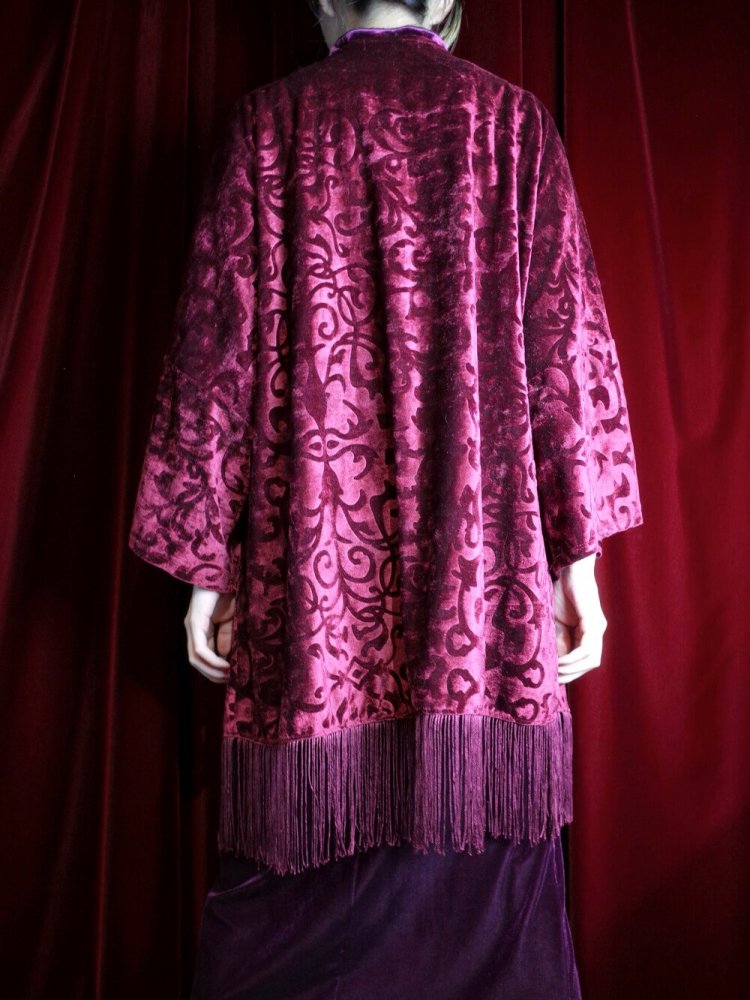 Fringe & Arabesque Wine Velvet Gown