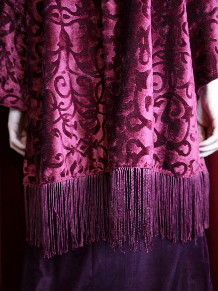 Fringe & Arabesque Wine Velvet Gown