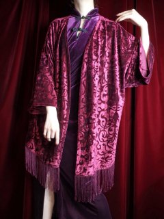 Fringe & Arabesque Wine Velvet Gown