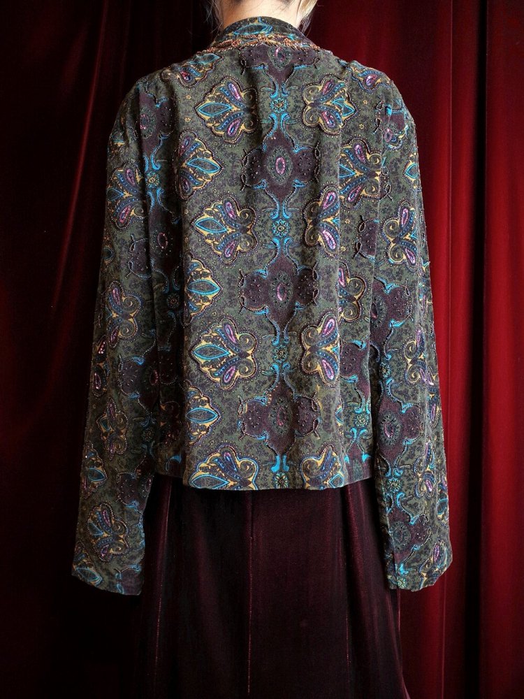 Bijou Embroidery Arabesque Velvet Short Jacket