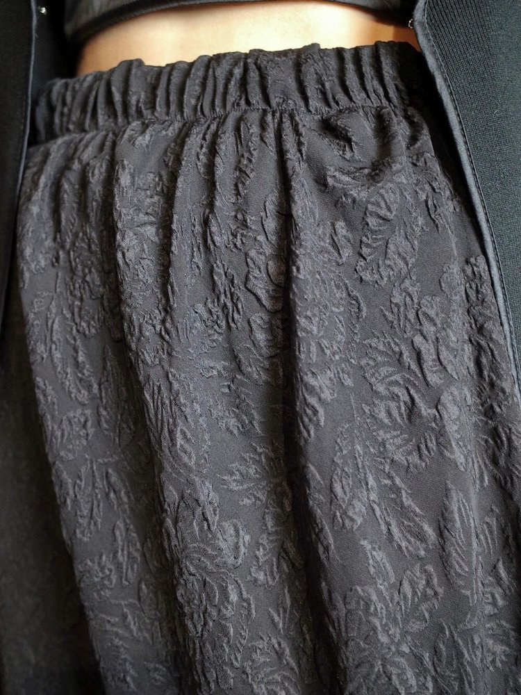 Solid Jacquard Flower Black Silk Skirt