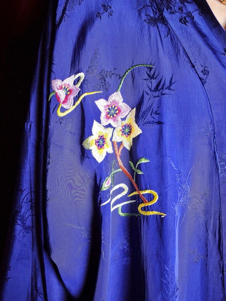 c.1960s Flower & Bird Embroidery China Gown