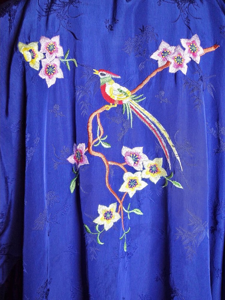 c.1960s Flower & Bird Embroidery China Gown