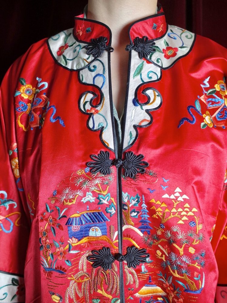 c.1960s China Embroidery Silk Long Gown