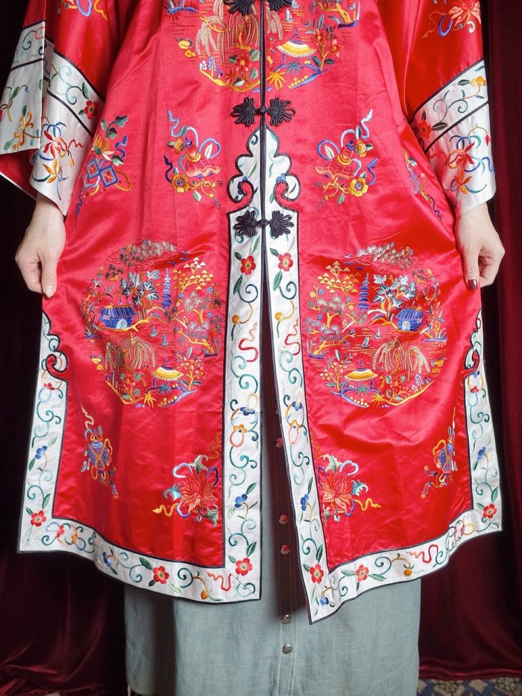 c.1960s China Embroidery Silk Long Gown