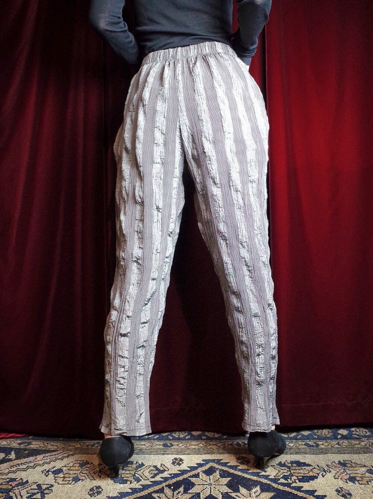 Irregular Pleats Silver Tapered Pants