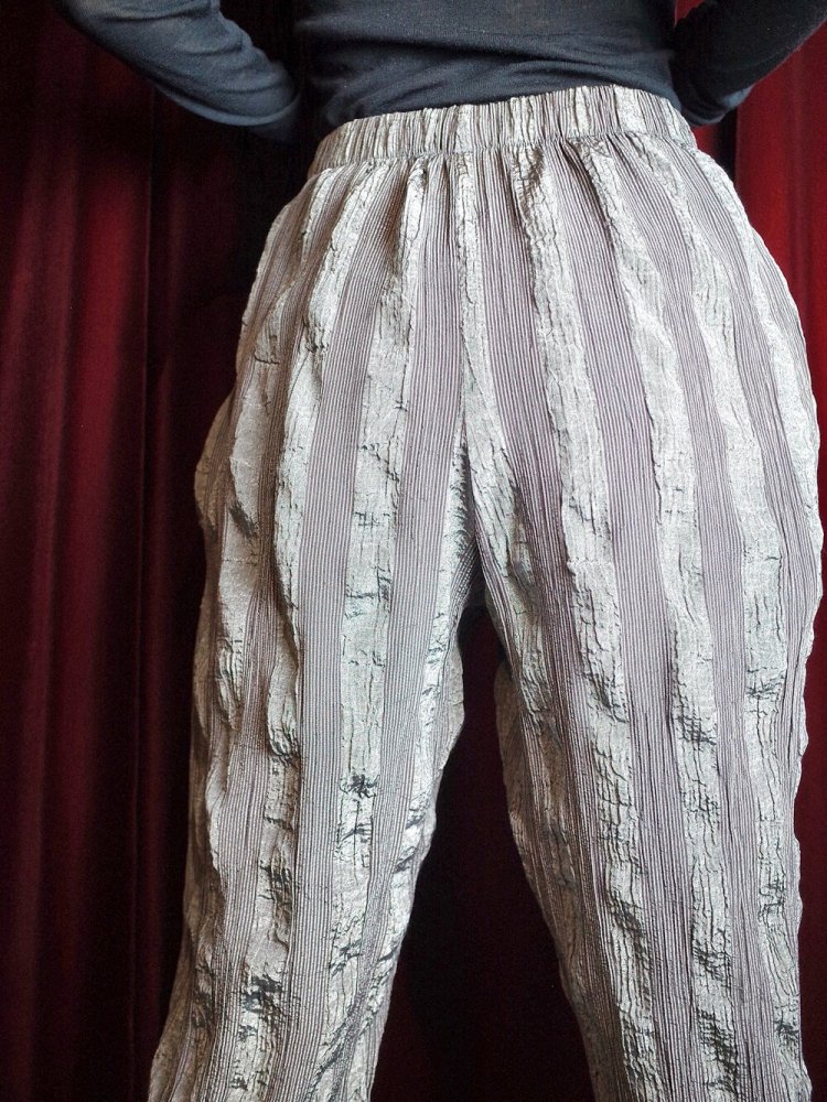 Irregular Pleats Silver Tapered Pants