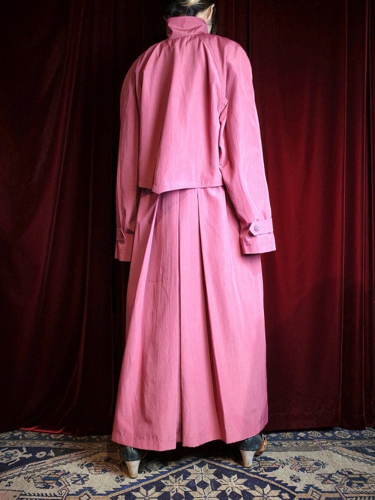 High Neck  Waist Shape Pink Color Coat