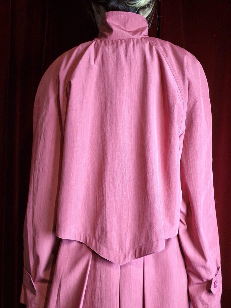 High Neck  Waist Shape Pink Color Coat