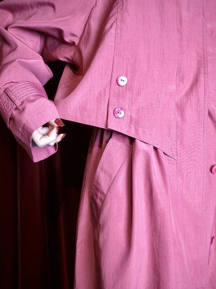 High Neck  Waist Shape Pink Color Coat