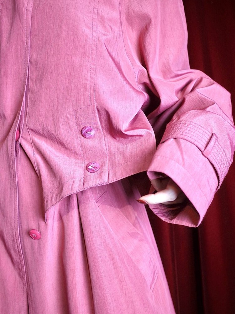 High Neck  Waist Shape Pink Color Coat