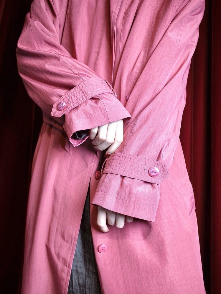 High Neck  Waist Shape Pink Color Coat