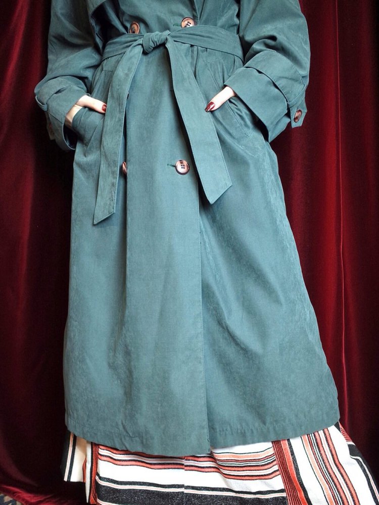 "Made in UKRAINE" Deep Green Peach Skin Trench Coat 賰ǽ饤ʡ