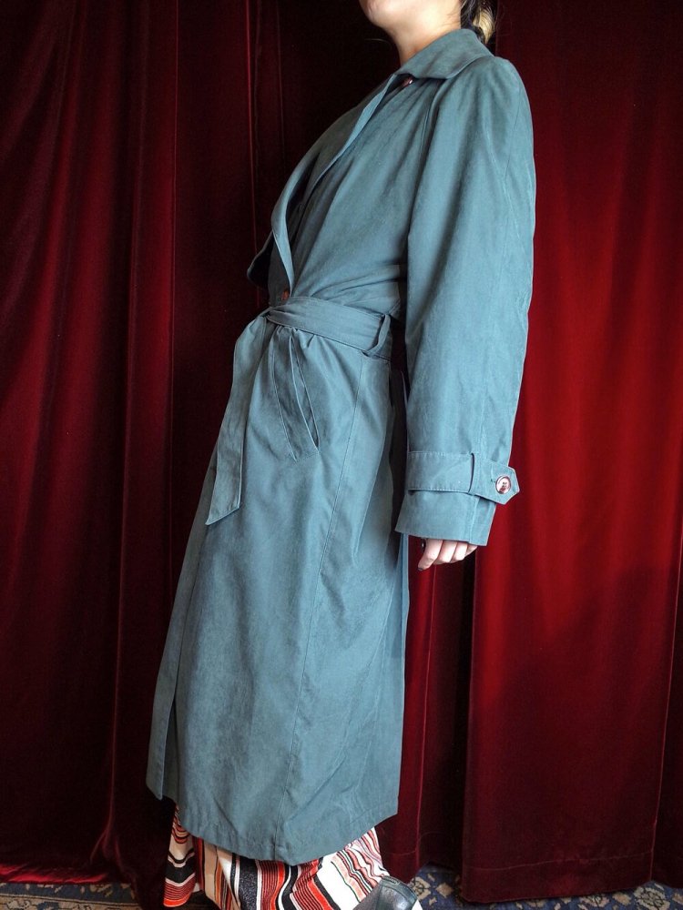 "Made in UKRAINE" Deep Green Peach Skin Trench Coat 賰ǽ饤ʡ