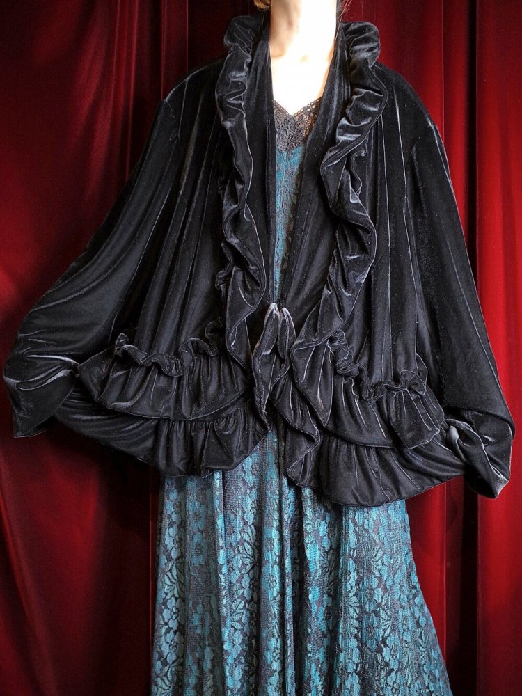 Black Velvet Frill Gown