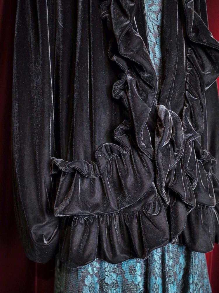 Black Velvet Frill Gown