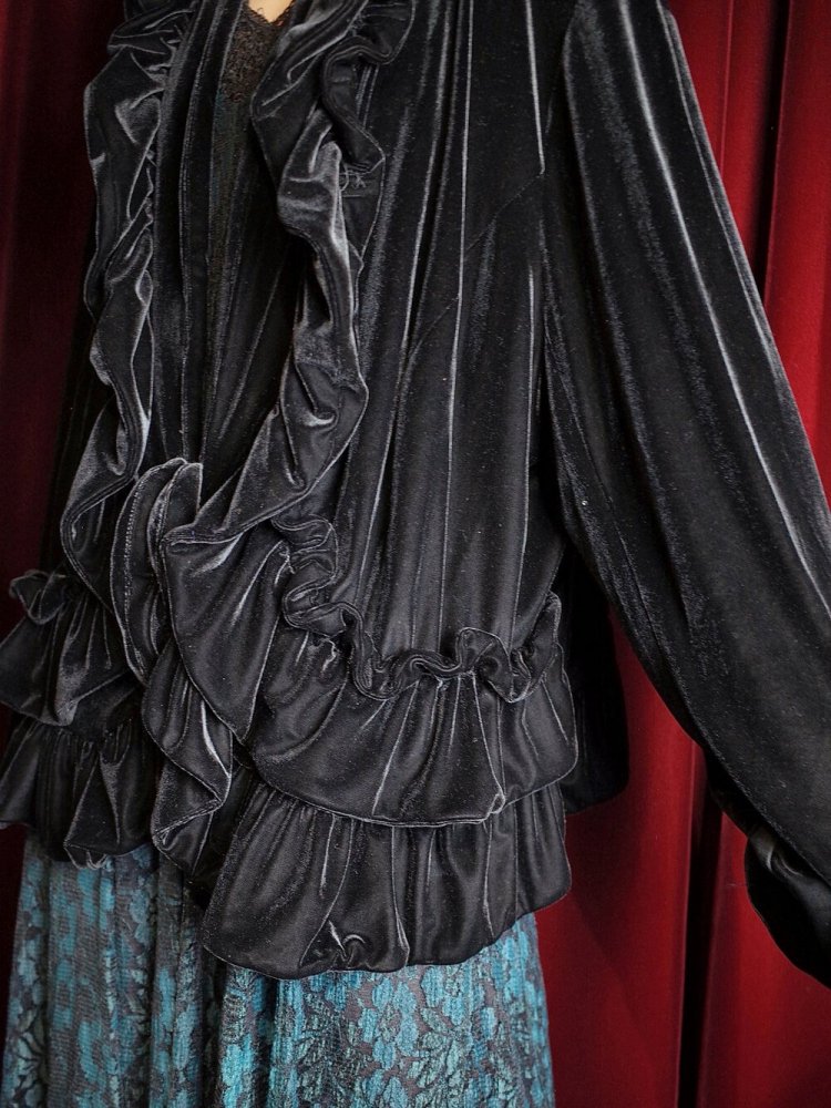 Black Velvet Frill Gown