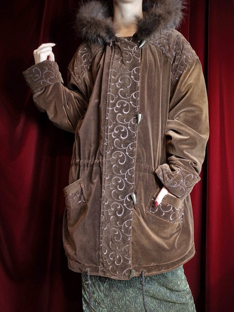 Embroidery Brown Velvet Mods Coat