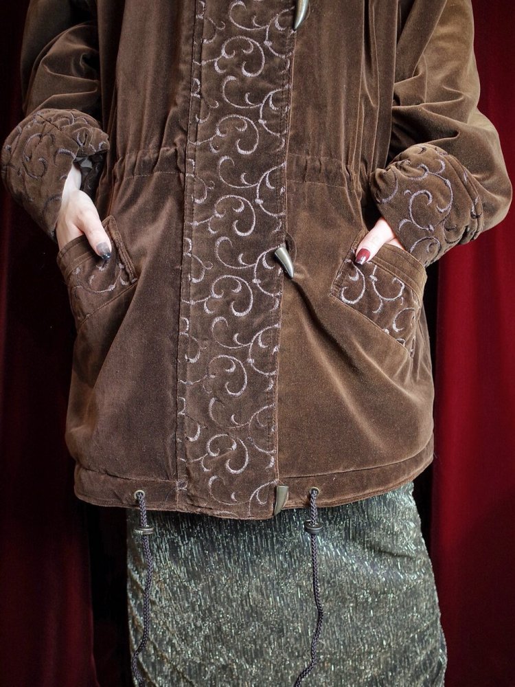 Embroidery Brown Velvet Mods Coat