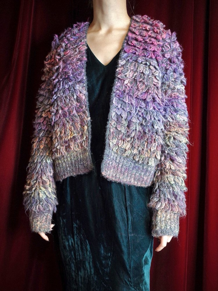 Loop Shaggy Fringe Gradation Knit Cardigan