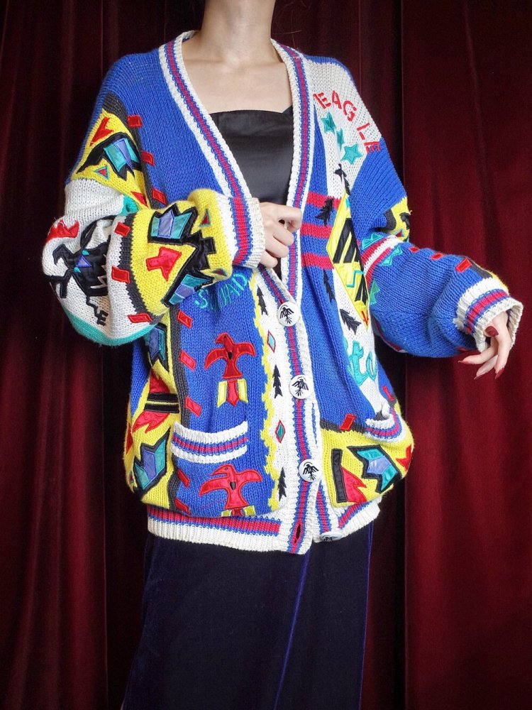 c.1990s "NO!JEANS" Native Indian Pattern Knit Jacket