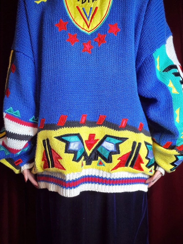 c.1990s "NO!JEANS" Native Indian Pattern Knit Jacket