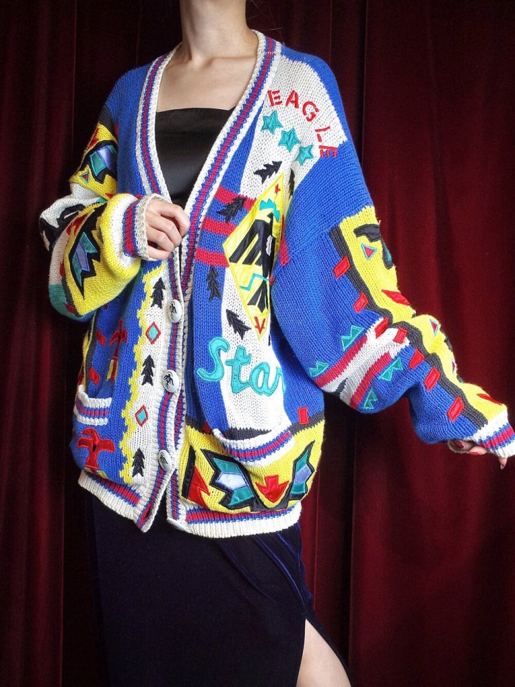 c.1990s "NO!JEANS" Native Indian Pattern Knit Jacket