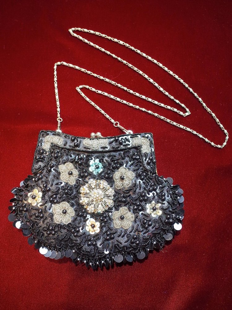 Black Sequin Bijou Shoulder Purse