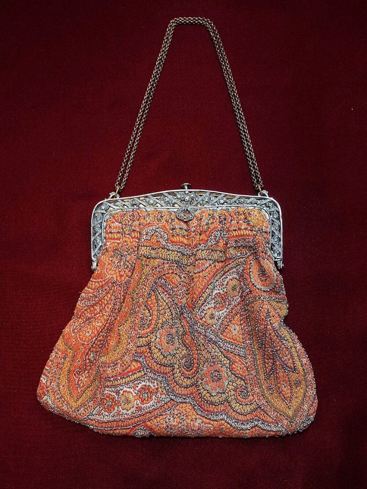 c.1920s Antique Paisley Bijou Embroidery Shoulder & Hand Purse