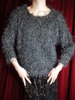 Black & Gold Shaggy Fringe Knit Sweater