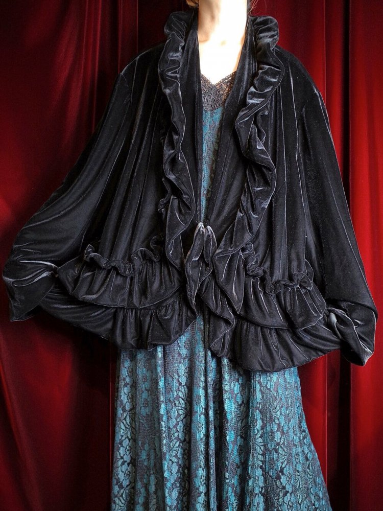 Black Velvet Frill Gown