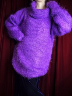 Purple Long Mohair High Neck Knit