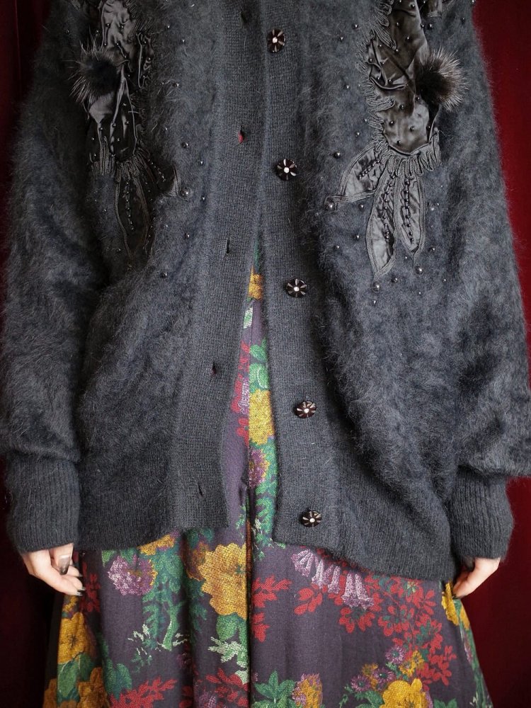 Black Angora Bijou Knit Blouson