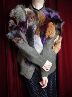 Color Rabbit Fur  Angora Knit Combination Blouson