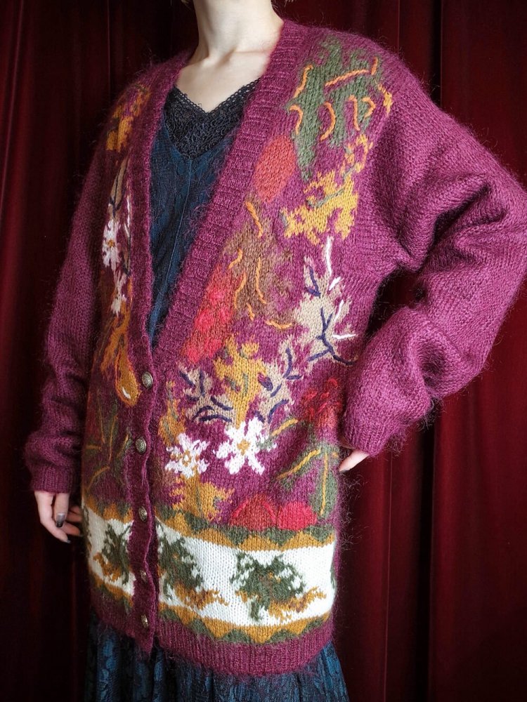 Bordeaux Flower Mohair Knit Cardigan