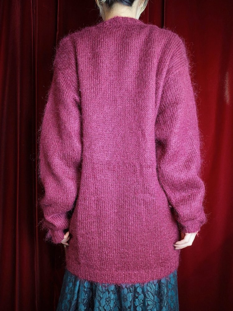 Bordeaux Flower Mohair Knit Cardigan