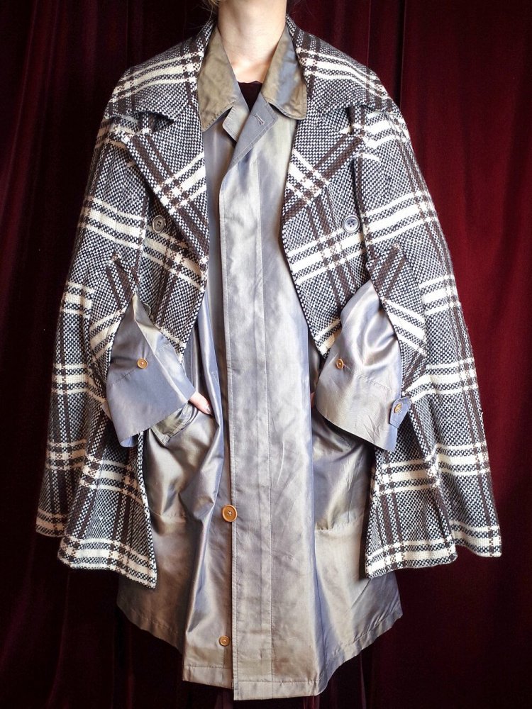 c.1960~70s Double Breasted Plaid Cape Coat