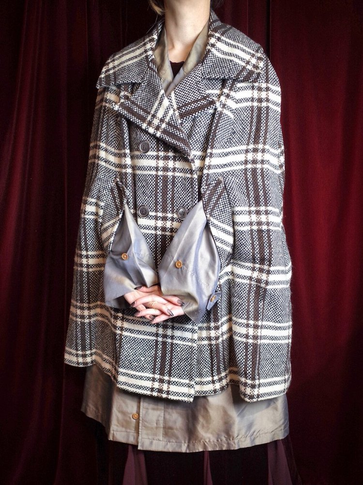 c.1960~70s Double Breasted Plaid Cape Coat