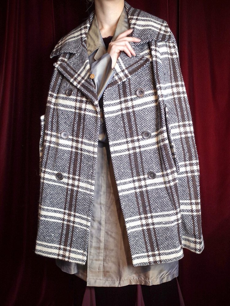 c.1960~70s Double Breasted Plaid Cape Coat