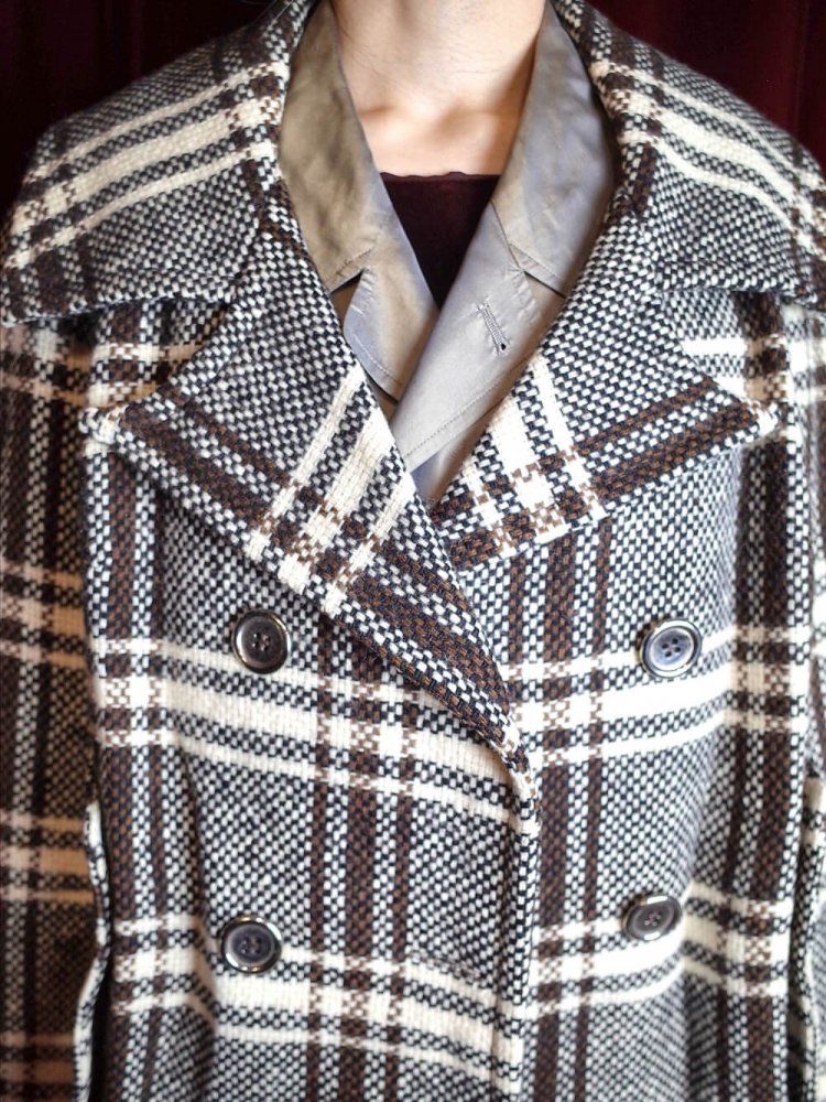 c.1960~70s Double Breasted Plaid Cape Coat