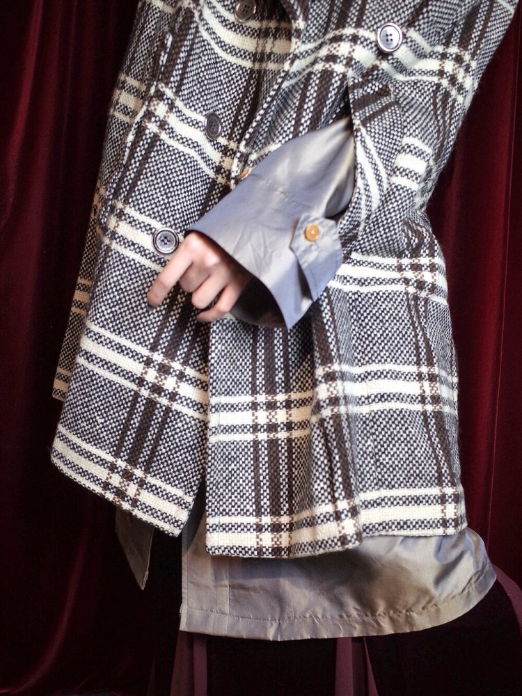 c.1960~70s Double Breasted Plaid Cape Coat