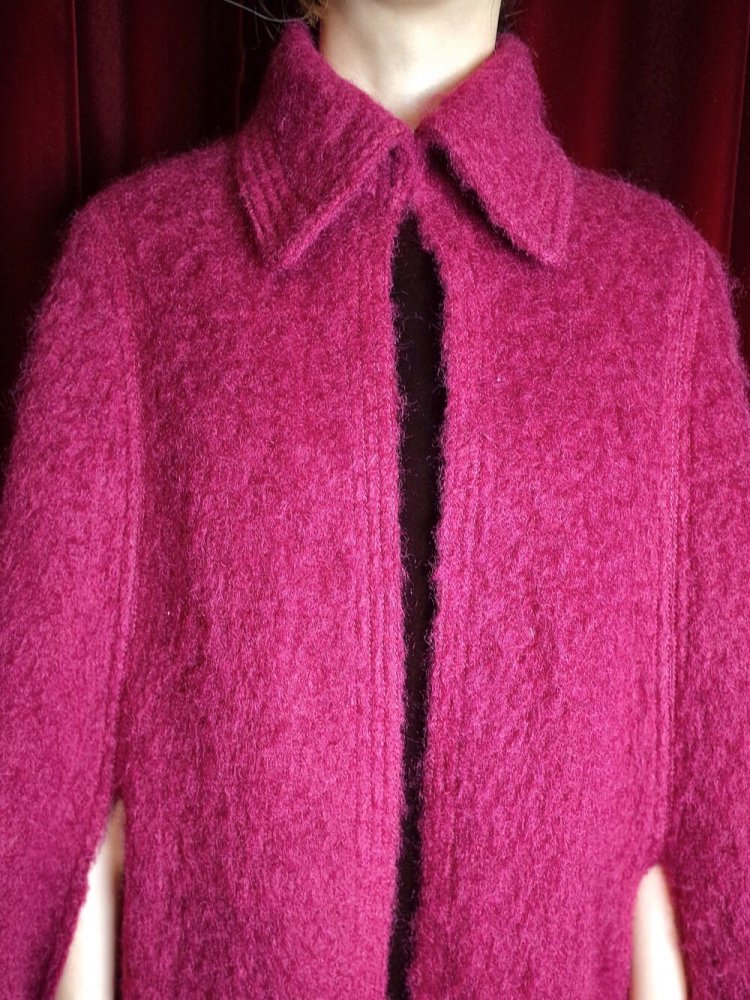 Bordeaux Furry Wool Long Cape Coat