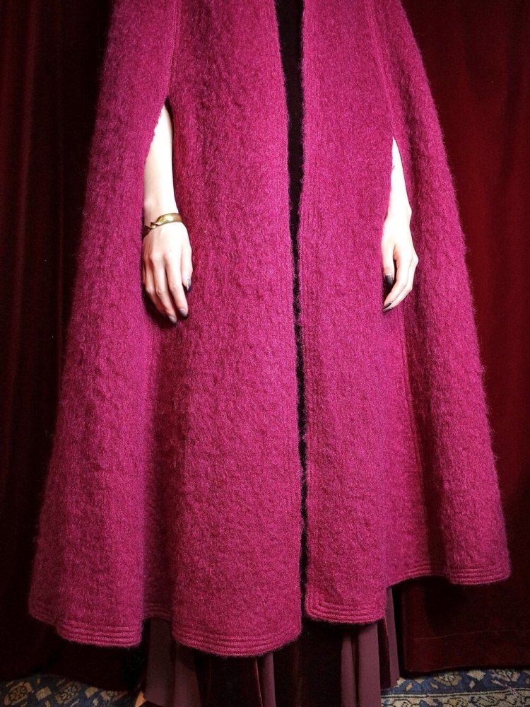 Bordeaux Furry Wool Long Cape Coat