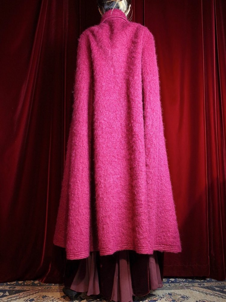 Bordeaux Furry Wool Long Cape Coat