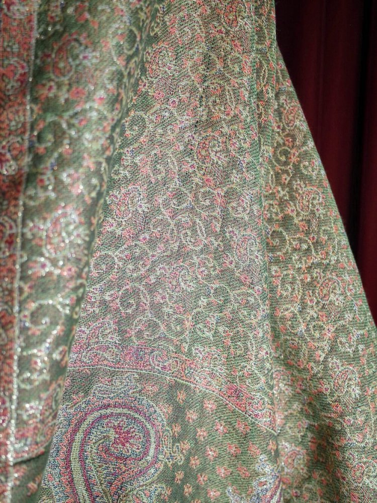 PASHMINAVintage Moss Green Paisley  Lame Ƚ Stole