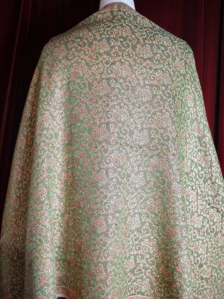 PASHMINAVintage Moss Green Paisley  Lame Ƚ Stole