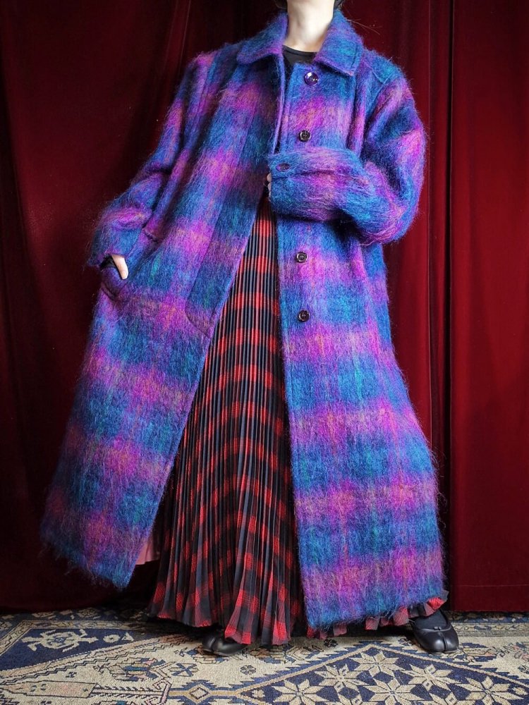 Beautiful Shadow Plaid Long Mohair Coat